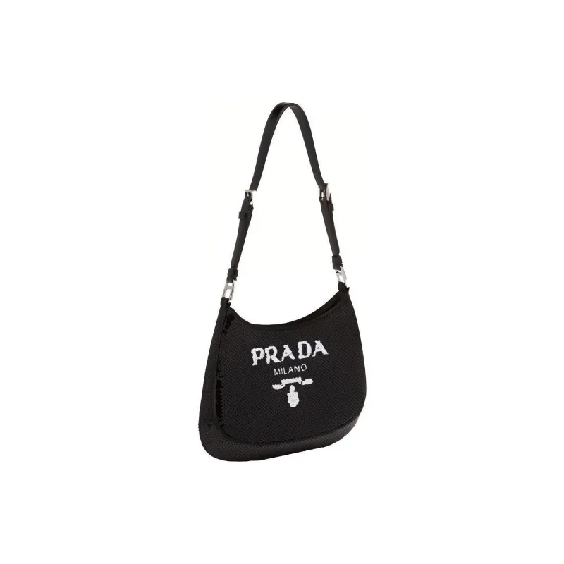 PRADA Cleo Leather Shoulder Bag Women's Black/White-1