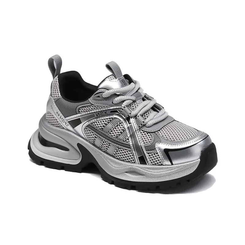 Spider King Breathable Low Top Chunky Sneakers Women's Silver-1