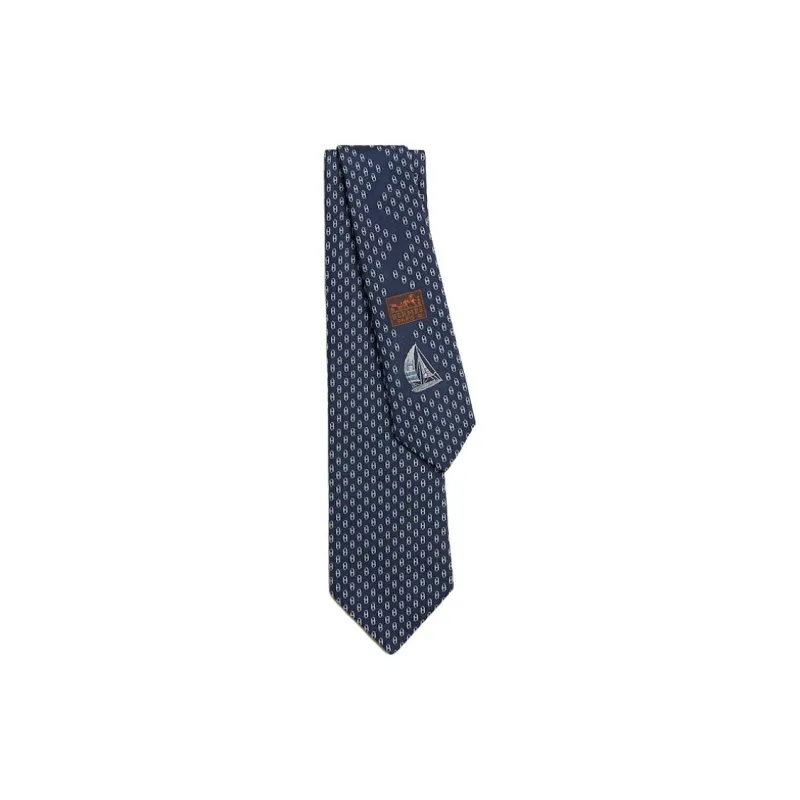 HERMES Mulberry Silk Ties Men's Dark Blue-0