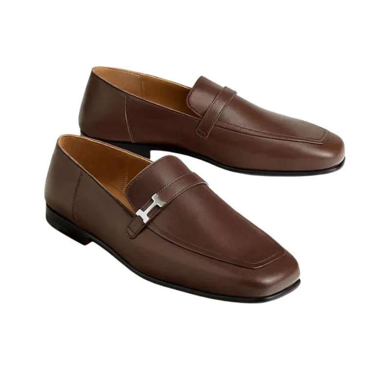 HERMES Giovanni Loafers Men's Brown-2