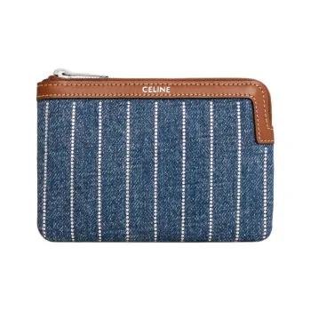 CELINE Denim Coin Purse Unisex Blue & Brown