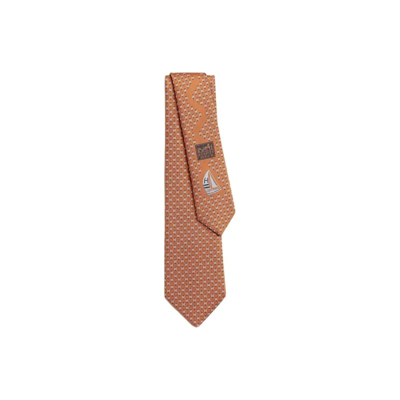 HERMES Silk, Mulberry Silk Ties Men's Orange-0