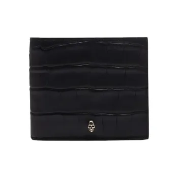 Alexander McQueen Imitation Crocodile Pattern Genuine Leather Card Holder Men's Black