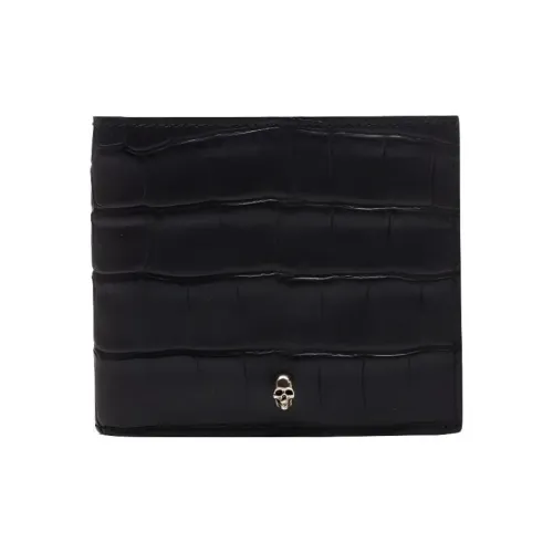Alexander McQueen Imitation Crocodile Pattern Genuine Leather Card Holder Men's Black