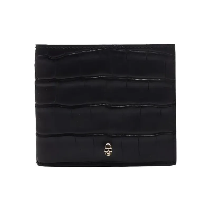 Alexander McQueen Imitation Crocodile Pattern Genuine Leather Card Holder Men's Black-0