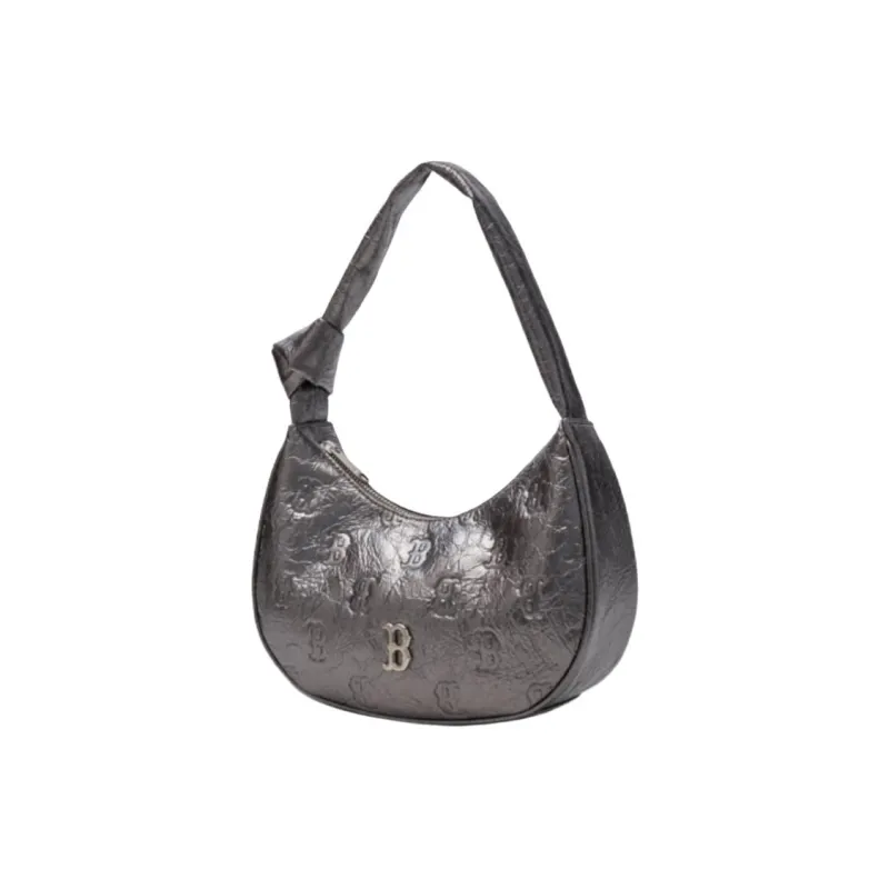 MLB Monogram Synthetic Leather HOBO Bag Shoulder Bag Women's Gray-1