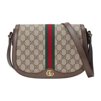 GUCCI Ophidia Canvas With Leather Saddle Bag, Crossbody Bag, Shoulder Bag Women's