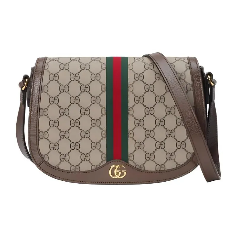 GUCCI Ophidia Canvas With Leather Saddle Bag, Crossbody Bag, Shoulder Bag Women's-0
