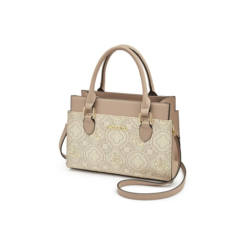 Old Man's Head Fabric Synthetic Leather Handbag Women's Apricot-2