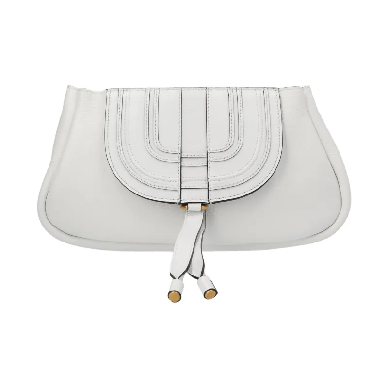 Chloe Marcie Grained Calfskin Handbag Clutch Shoulder Bag Women's White-3