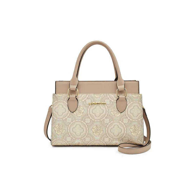Old Man's Head Fabric Synthetic Leather Handbag Women's Apricot-1