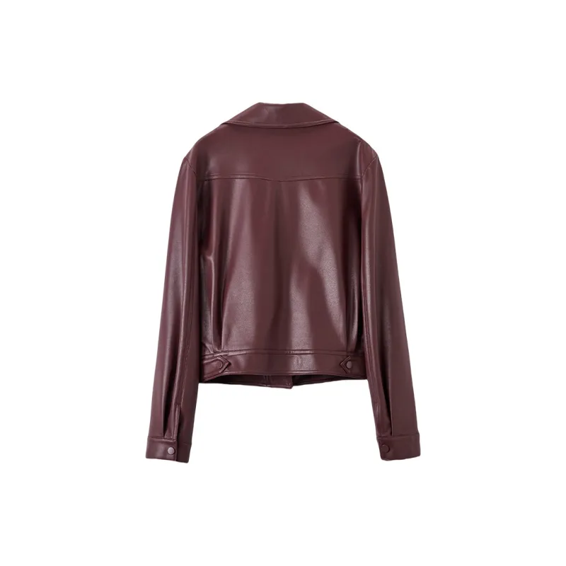 XIANGYING Leather Jacket Women's Ancora Red-1