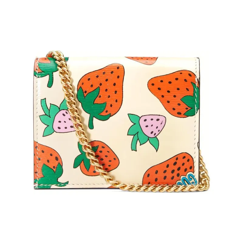 GUCCI Zumi Leather Handbag Card Holder, Wallet Women's Ecru/Red-1
