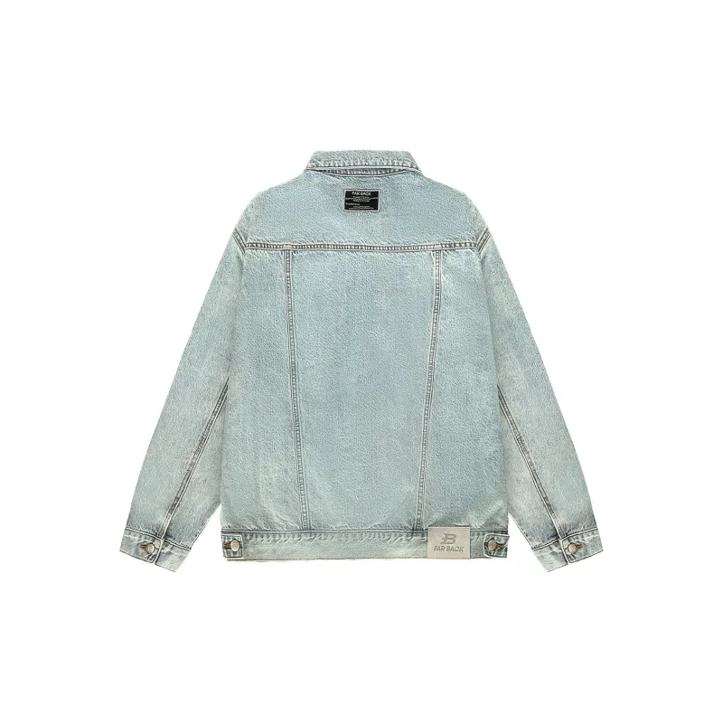 FAR BACK Denim Jacket Unisex Washed Blue-3