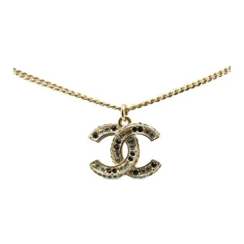 CHANEL 2016 Plated Cc Crystal Pendant Necklace Costume Necklace