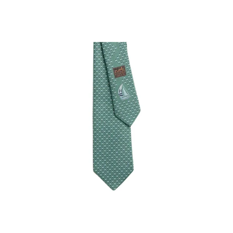 HERMES Silk, Mulberry Silk Ties Men's Green-1