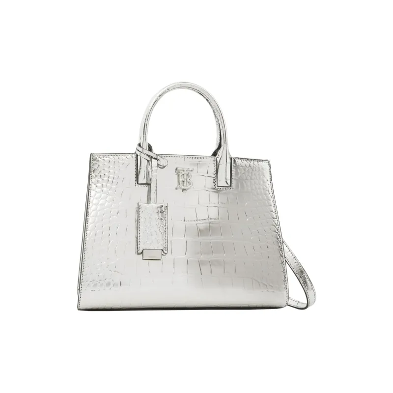 Burberry Frances Embossed Calfskin Tote Bag Shopping Bag Shoulder Bag Crossbody Bag Handbag Mini Women's Silver-2