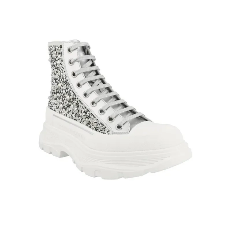 Alexander McQueen Tread Slick Lace Up Boot Crystal Silver Women's-2