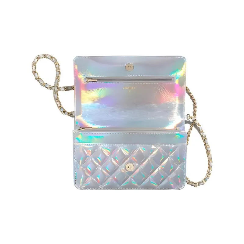 CHANEL WOC Lambskin Shoulder Bag, Crossbody Bag Women's Silver-2