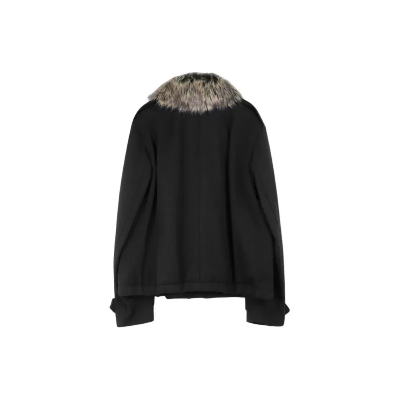 DRIES VAN NOTEN Faux Fur Collar Wool Bomber Jacket-1