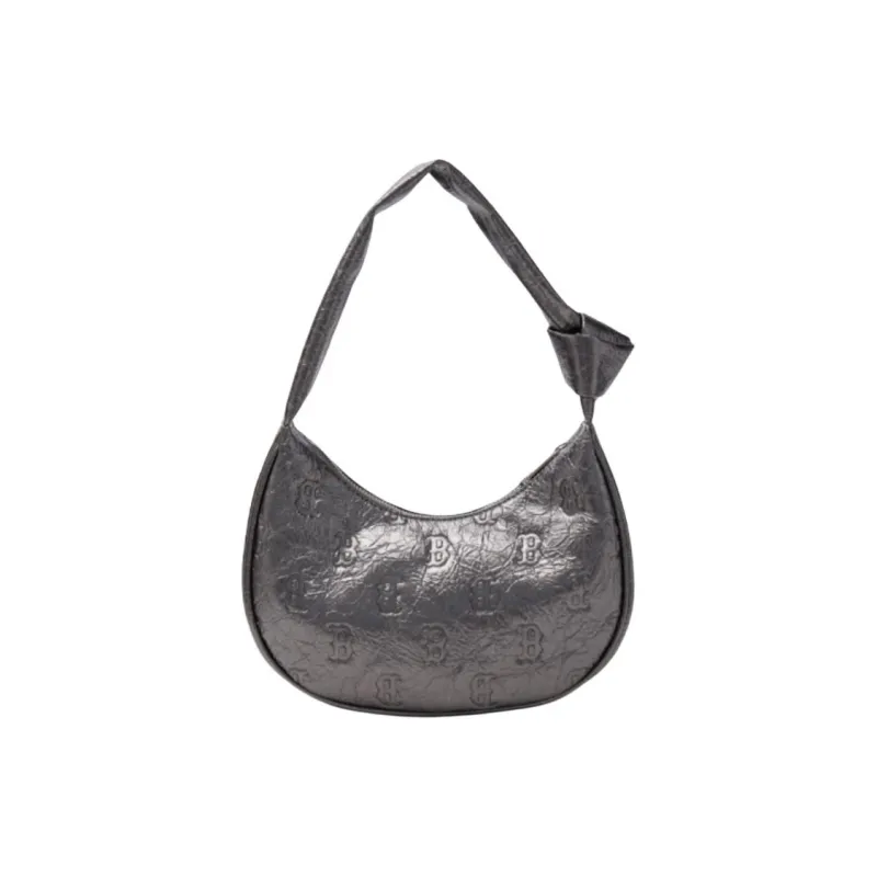MLB Monogram Synthetic Leather HOBO Bag Shoulder Bag Women's Gray-3