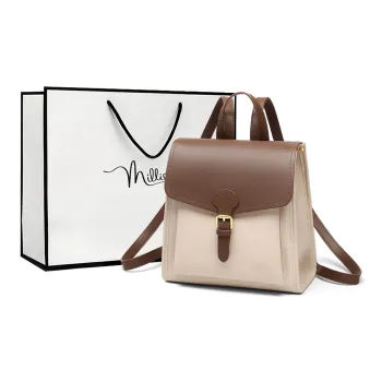 MILLIE'S Cow Leather Backpack Women's Beige Coffee