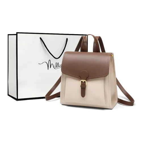 MILLIE'S Cow Leather backpack weave Women's Beige Coffee