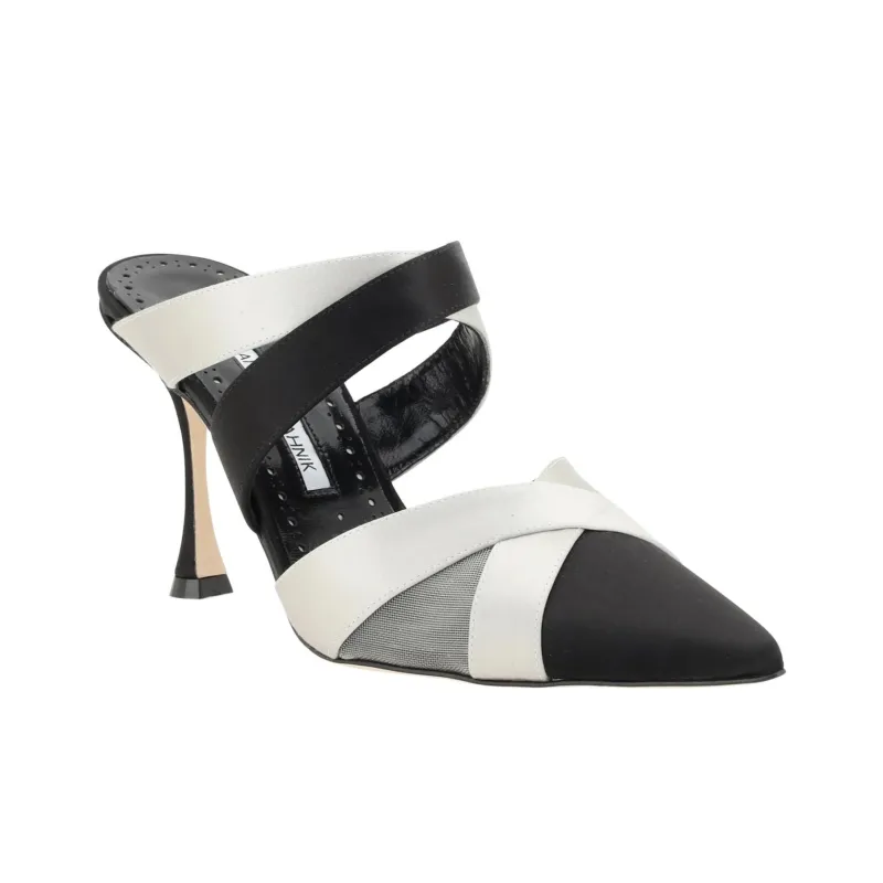 MANOLO BLAHNIK Closed Toe Slippers 9cm Women's Black White-2