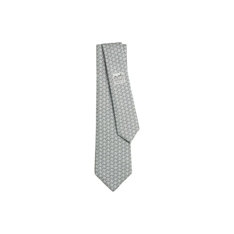 HERMES Silk, Mulberry Silk Ties Men's Light Gray-0