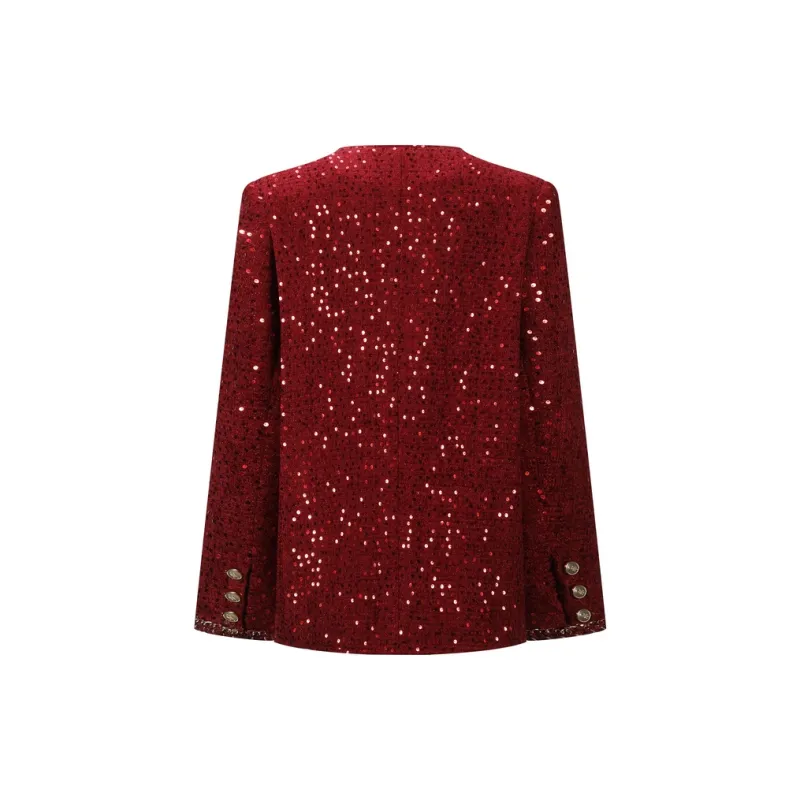 Three Quarters Cropped Coat Women's Red-1