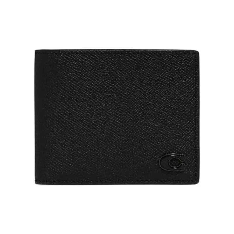 COACH Cross Grain Leather With Canvas Wallet Women's Black-0