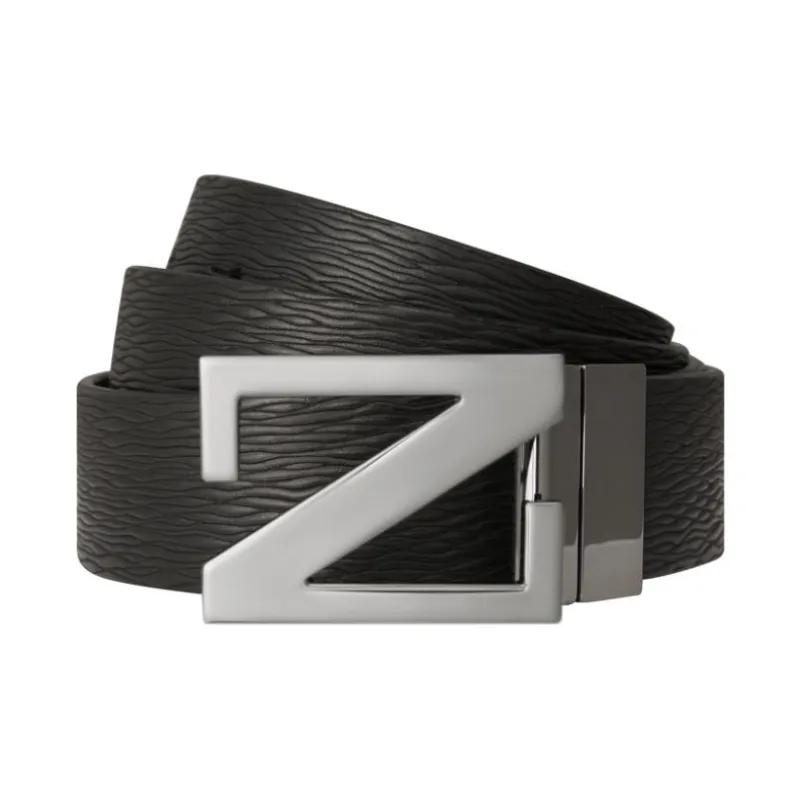 Zegna Cow Leather Belts Unisex Black Width 3.5CM-3