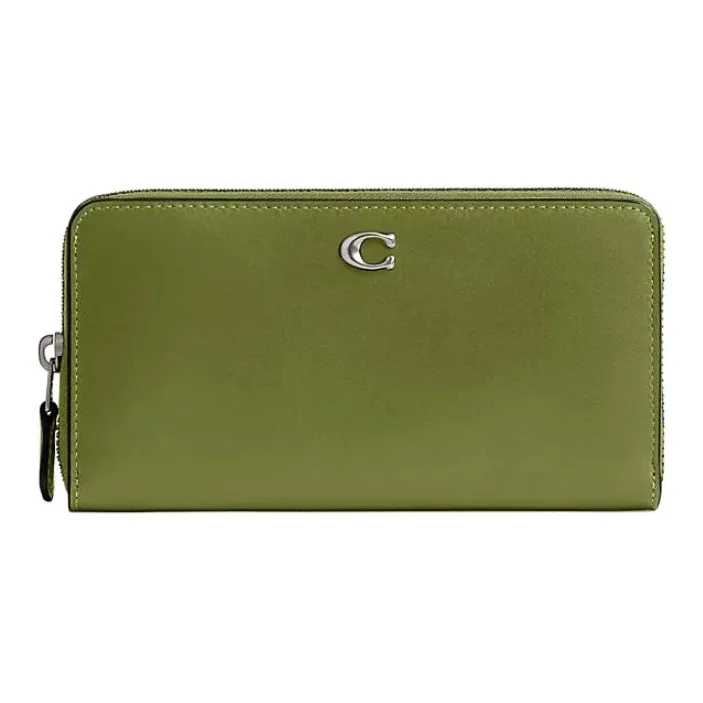 COACH Accordion Zip Calfskin Wallet Small Size Women's Deep Lime-0