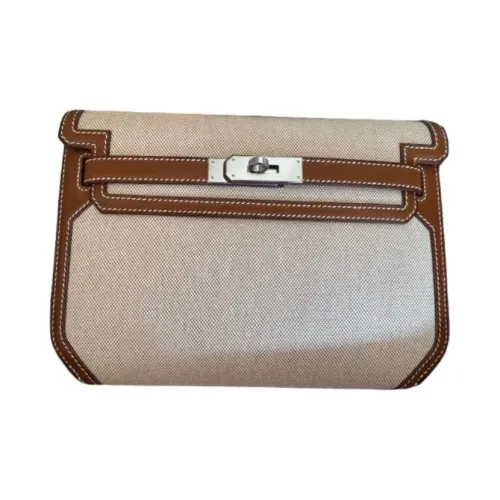 HERMES Kelly Depeches Canvas Canvas Bag Shoulder Bag Crossbody Bag Unisex Beige & Light Tawny