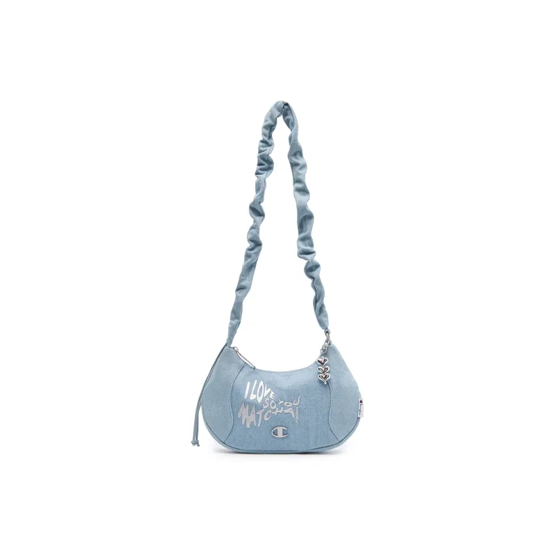 Champion Fabric Shoulder Bag Medium Size Unisex Light Blue Denim/Washed Pink-0