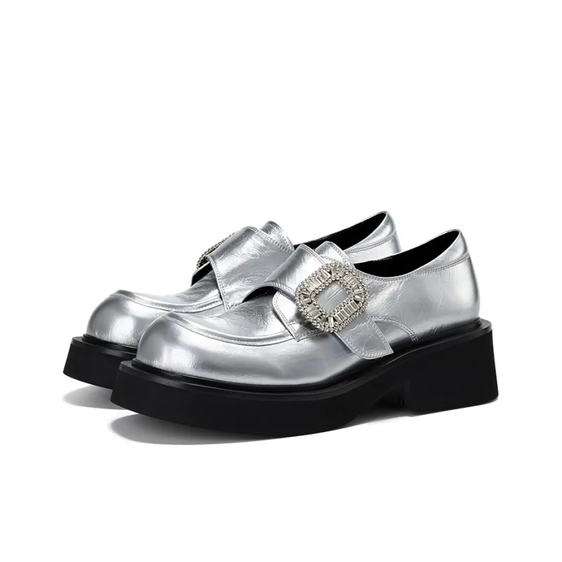 GG CC Height Increasing Small Leather Shoes Platform Loafers 5cm Women's-1