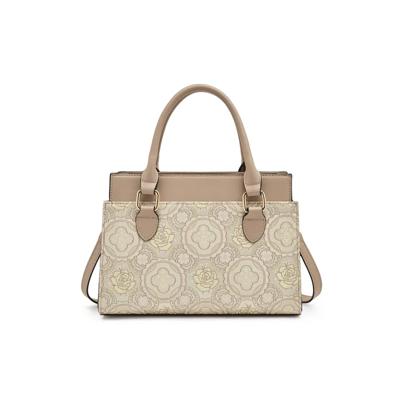 Old Man's Head Fabric Synthetic Leather Handbag Women's Apricot-4
