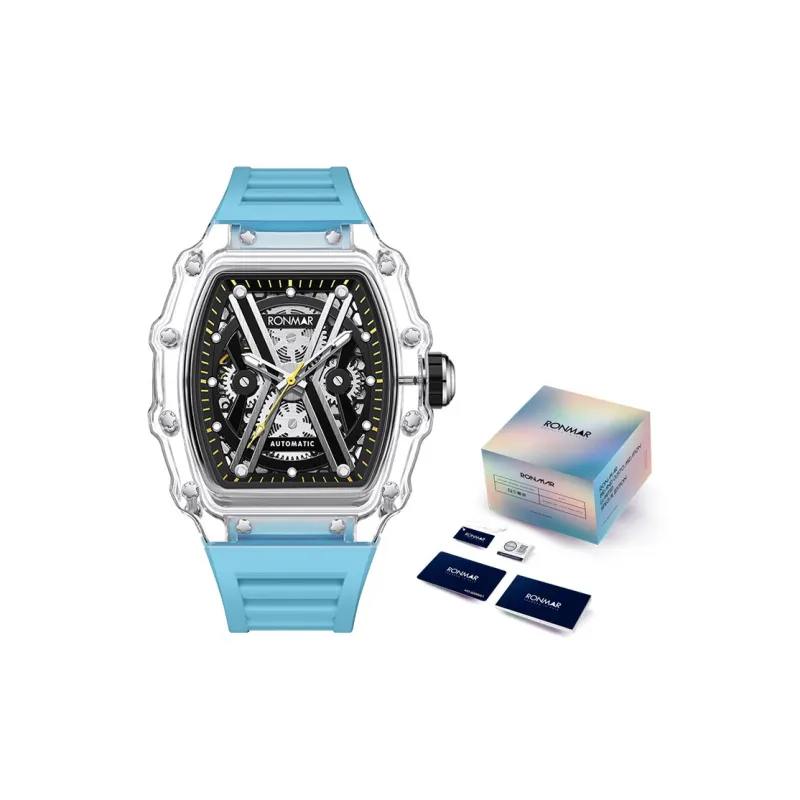 RONMAR Automatic Mechanical Movement Silicone Strap Watch Men's Watches Black Dial-11