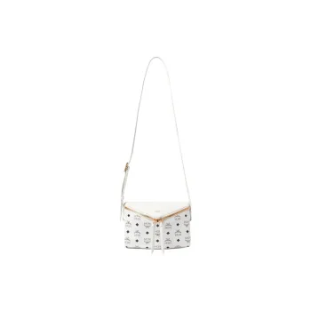 MCM Diamante 3D Letter Combination Canvas Shoulder Bag Small Size Women's White