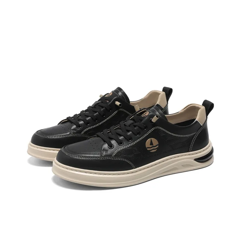 NAVIGARE Small Sailboat Height Increasing Low Top Skateboard Shoes Men's Black-4