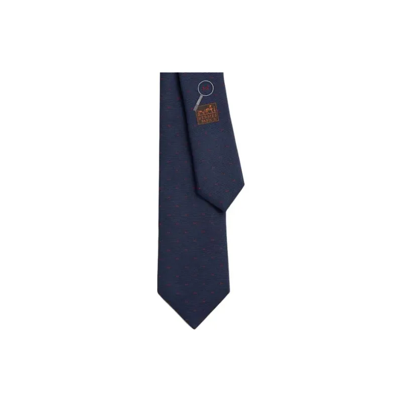 HERMES Silk, Mulberry Silk Ties Men's Marine Blue/Red-1