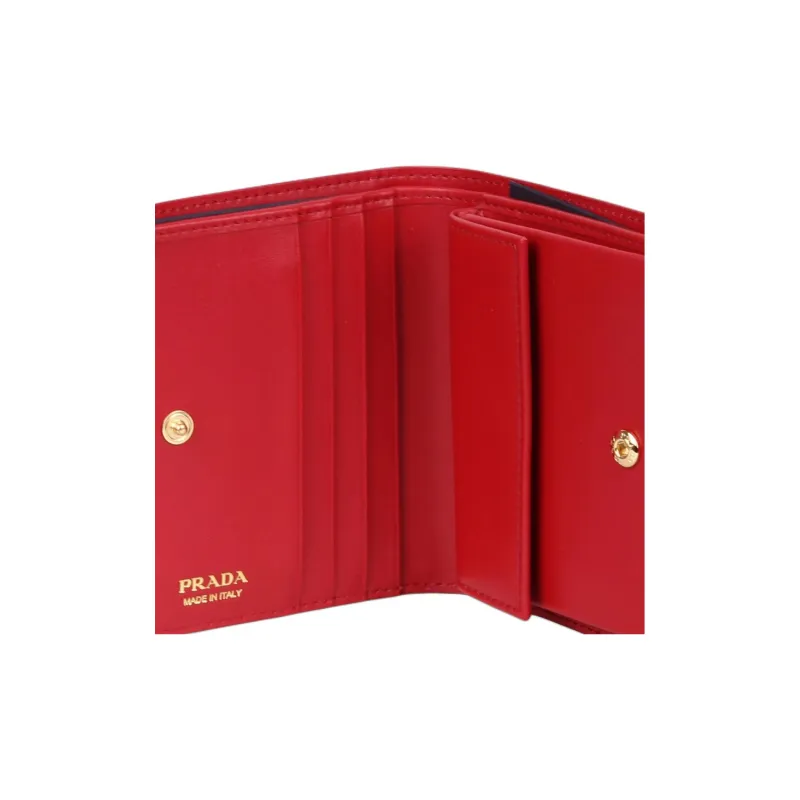 PRADA Patent Leather Calfskin Wallet Women's Red-3