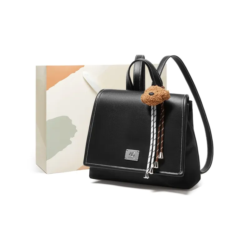 15 MINS Synthetic Leather Backpack Regular Women's Midnight Black-0