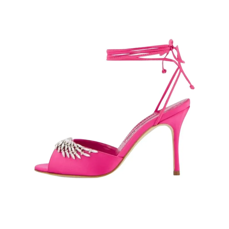 MANOLO BLAHNIK Plumena Strap Sandals 9cm Women's Pink-0