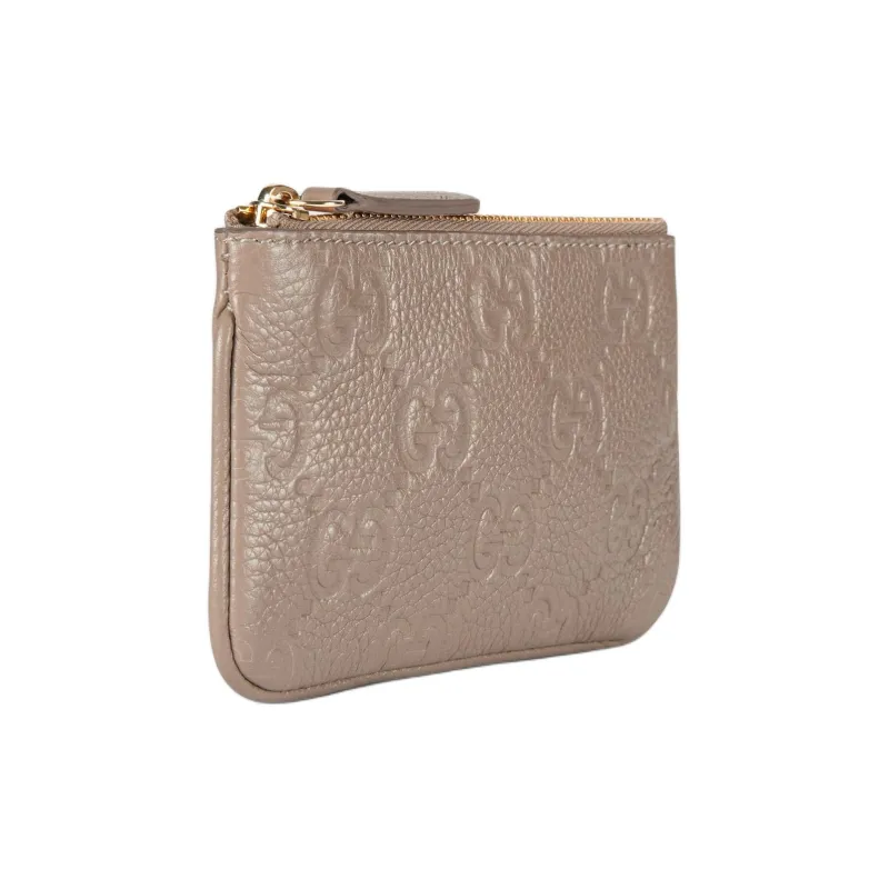 GUCCI GG Emblem Grained Leather Key Pouch Women's Taupe-2