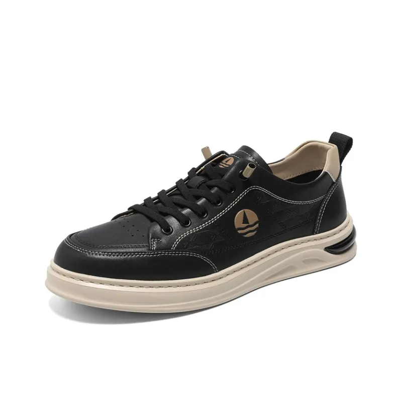 NAVIGARE Small Sailboat Height Increasing Low Top Skateboard Shoes Men's Black-1