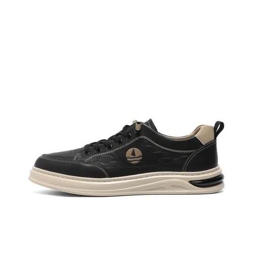 NAVIGARE Small Sailboat Height Increasing Low Top Skateboard Shoes Men's Black