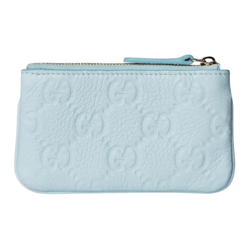 GUCCI GG Emblem Grained Leather Key Pouch Women's Light Blue-3