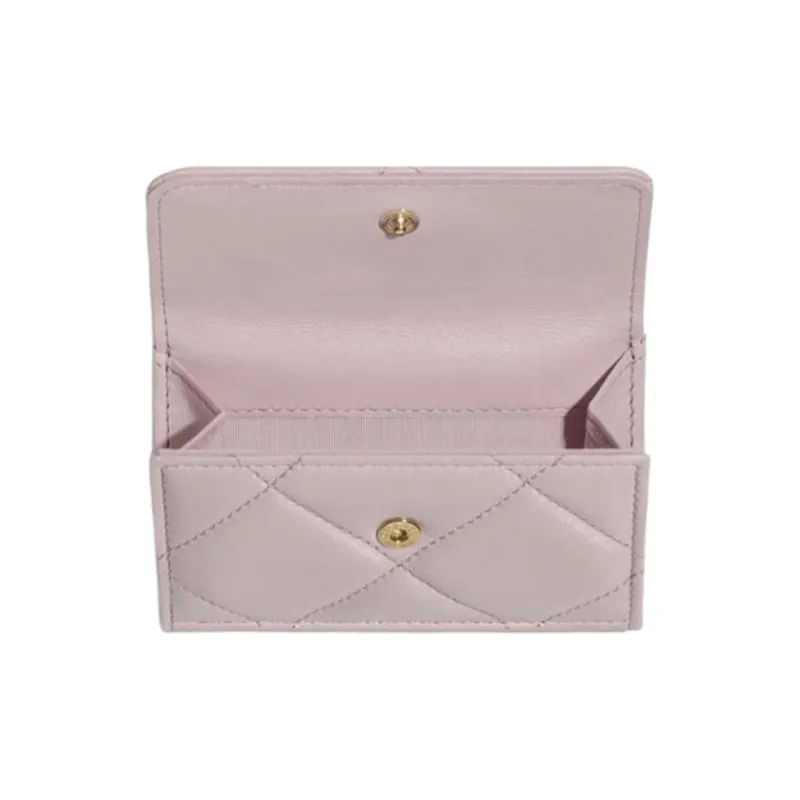 CHANEL 19Bag Lambskin Flap Coin Purse Card Holder Trumpets Women's Light Pink-1
