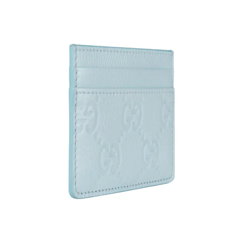 GUCCI GG Emblem Grain Leather Card Holder Women's Light Blue-1